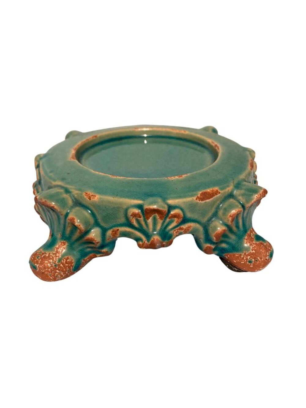 Turquoise Volcano Glaze Ceramic Footed Stand Or Candle Holder